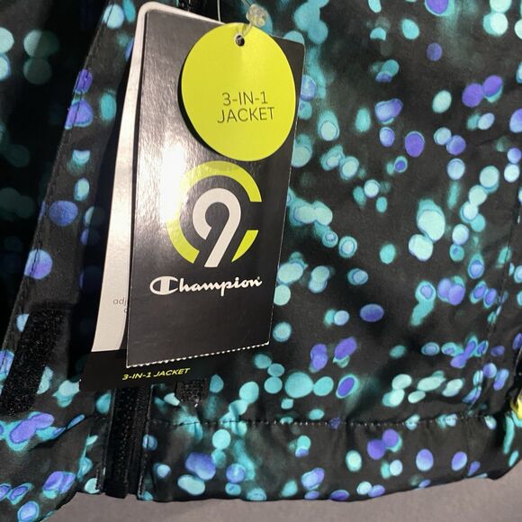 champion girls puffer jacket xs rain small black blue polka dot thick - Picture 4 of 10